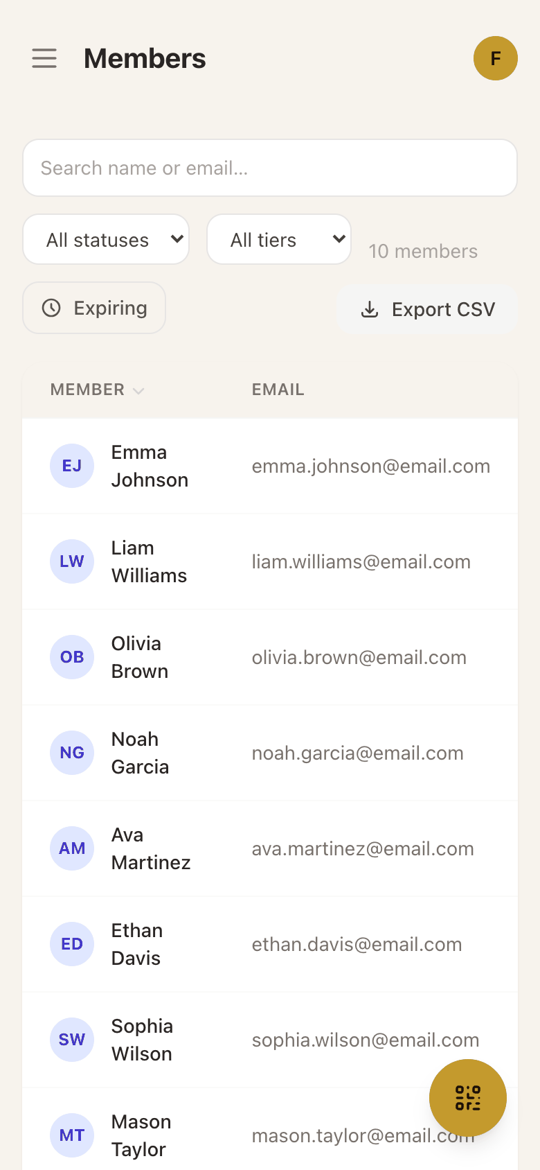 Admin members list on iPhone