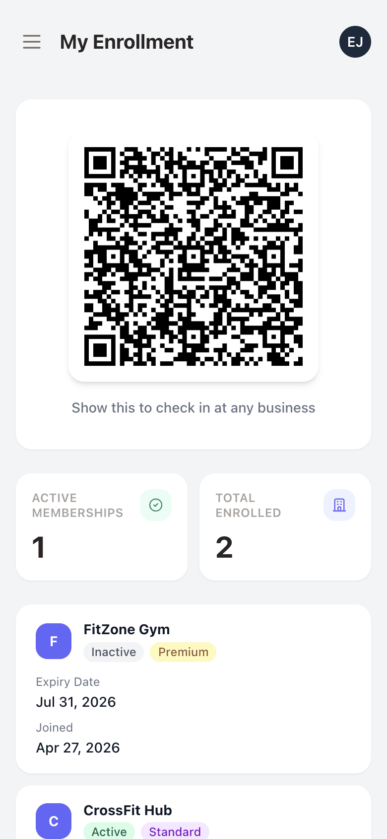 Member QR pass on iPhone